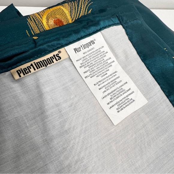 RARE Pier 1 Satin Teal Peacock Feather Curtains - Picture 3 of 4